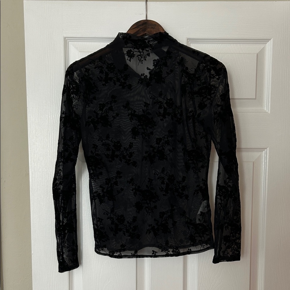 Abercrombie & Fitch Black Sheer Lace Blouse